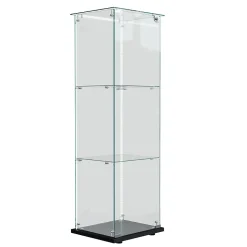 Vitrine En Verre Avec Bande Lumineuse LED, Avec 3 Étagères Et Portes, 123x40x35 Cm, Noir