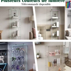 Vitrine En Verre Avec Bande Lumineuse LED, Avec 4 Étagères Et Portes, 163x40x35 Cm,blanc