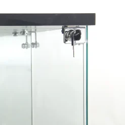 Vitrine En Verre Avec LED Et Miroir, Avec 1 Porte Et 4 Étagères, Pour Salon, Noir