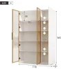 Vitrine en verre de 165 cm de haut - Éclairage LED - 3 portes - Étagères réglables - MDF + Panneaux de particules - Blanc