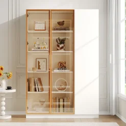 Vitrine en verre de 165 cm de haut - Éclairage LED - 3 portes - Étagères réglables - MDF + Panneaux de particules - Blanc