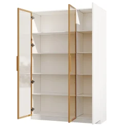 Vitrine en verre de 165 cm de haut - Éclairage LED - 3 portes - Étagères réglables - MDF + Panneaux de particules - Blanc