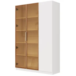 Vitrine en verre de 165 cm de haut - Éclairage LED - 3 portes - Étagères réglables - MDF + Panneaux de particules - Blanc