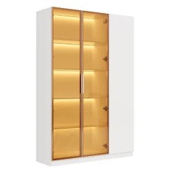 Vitrine en verre de 165 cm de haut - Éclairage LED - 3 portes - Étagères réglables - MDF + Panneaux de particules - Blanc