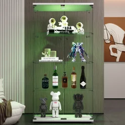Vitrine en verre, LED, 4 couches, 2 portes, 80,5x36,5x164cm, pour salon, chambre à coucher, bureau, Blanc