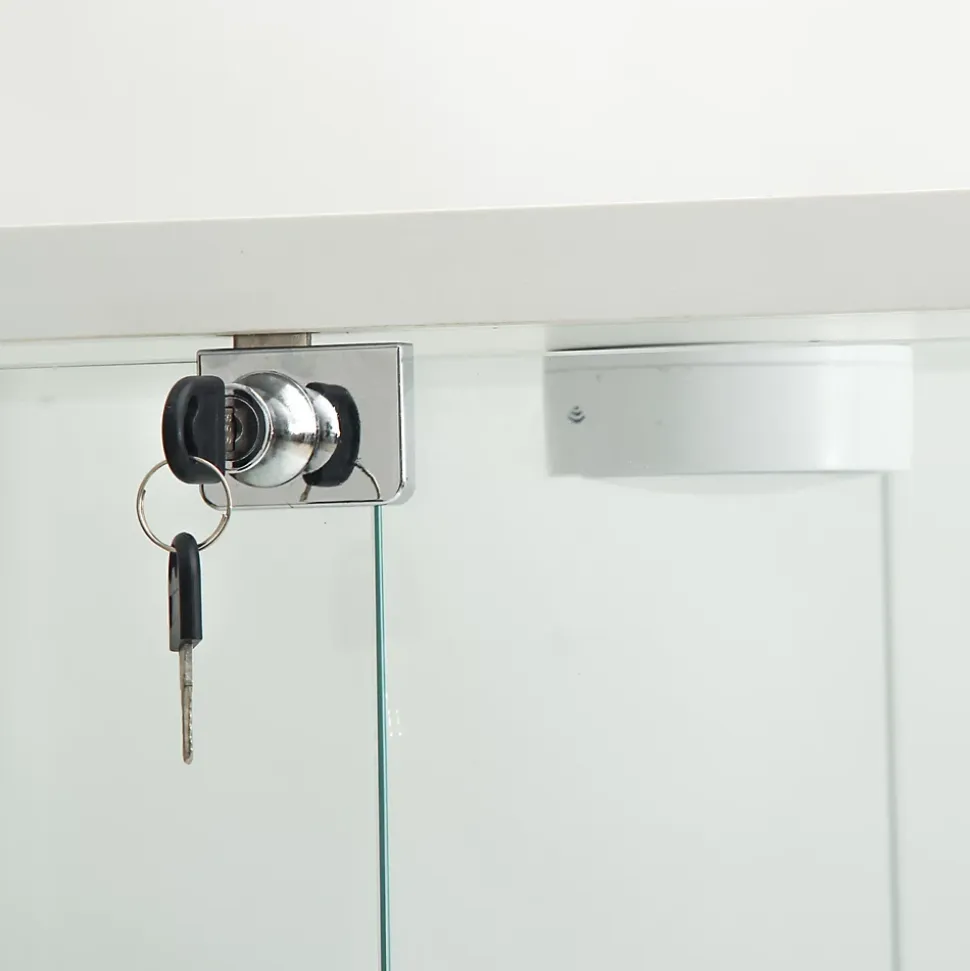 Vitrine en verre, LED, 4 couches, 2 portes, 80,5x36,5x164cm, pour salon, chambre à coucher, bureau, Blanc