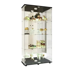 Vitrine en verre moderne noire 40.5 x 36.5 x 163.9 cm avec 4 étagères, pour livres, vin et objets de collection