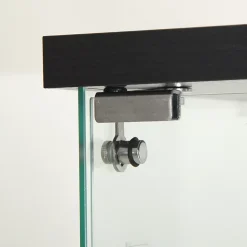Vitrine en verre trempé à 2 niveaux avec porte, structure en métal noir et éclairage LED intégré, Design moderne et élégant