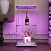 Vitrine en verre trempé à 2 niveaux avec porte, structure en métal blanc et éclairage LED intégré, Design moderne et élégant