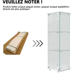 Vitrine en verre trempé avec éclairage LED, vitrine transparente 360, Blanc