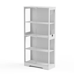Vitrine en verre trempé avec éclairage à détecteur de mouvement 3CCT, 4 niveaux, blanc