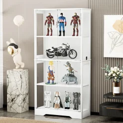 Vitrine en verre trempé avec éclairage à détecteur de mouvement 3CCT, 4 niveaux, blanc
