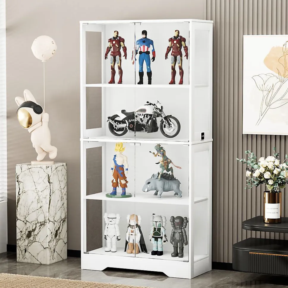 Vitrine en verre trempé avec éclairage à détecteur de mouvement 3CCT, 4 niveaux, blanc