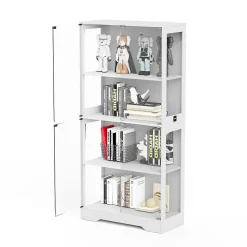 Vitrine en verre trempé avec éclairage à détecteur de mouvement 3CCT, 4 niveaux, blanc