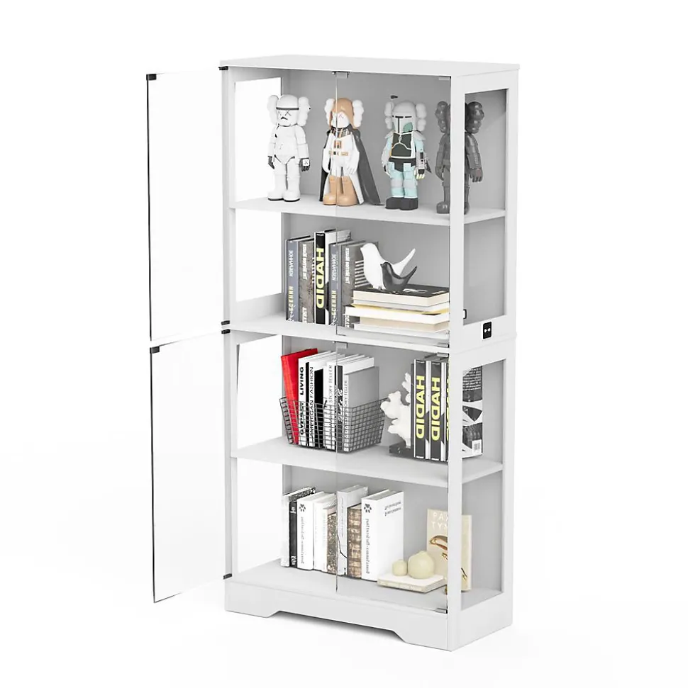 Vitrine en verre trempé avec éclairage à détecteur de mouvement 3CCT, 4 niveaux, blanc