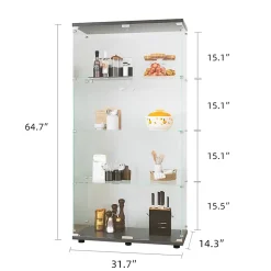 Vitrine en verre trempé noire 2 portes, 4 étagères, meuble vitrine sur pied pour salon chambre bureau