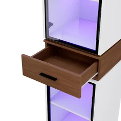 Vitrine en verre 40x40x200 cm - Avec éclairage LED - 2 portes vitrées et 1 tiroir - MDF+verre - Blanc