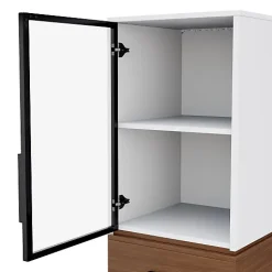 Vitrine en verre 40x40x200 cm - Avec éclairage LED - 2 portes vitrées et 1 tiroir - MDF+verre - Blanc