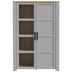 Vitrine H161 cm décor chêne et gris clair avec poignées noir - ANTIBES