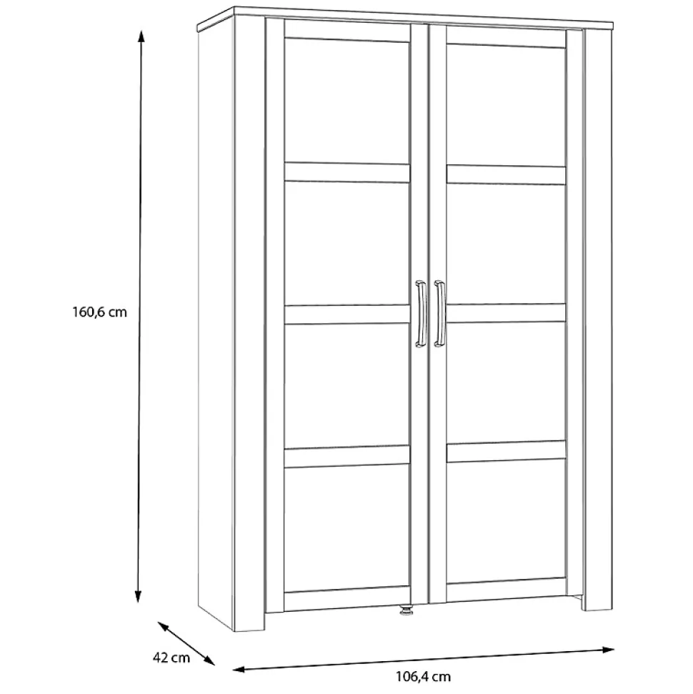 Vitrine H161 cm décor chêne et gris clair avec poignées noir - ANTIBES