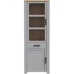 Vitrine H205 cm décor chêne et gris clair avec poignées noir - ANTIBES