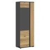 Vitrine haute à 3 portes et décor lamelles,coloris Chêne/Noir - Longueur 70 x Profondeur 39,5 x Hauteur 196 cm