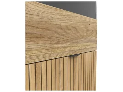 Vitrine haute à 2 portes et décor lamelles,coloris Chêne/Noir - Longueur 57 x Profondeur 39,5 x Hauteur 196 cm