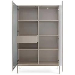 Vitrine haute 104 cm 2 portes éclairage LED grège TOSENA