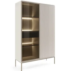 Vitrine haute 104 cm 2 portes éclairage LED grège TOSENA