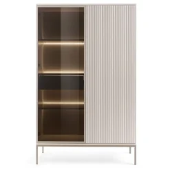 Vitrine haute 104 cm 2 portes éclairage LED grège TOSENA