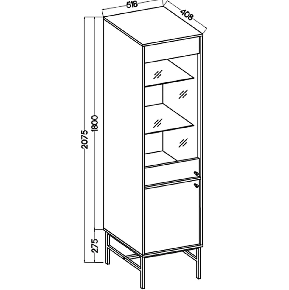 Vitrine haute 2 porte 52 cm beige avec pieds dorés OKTIO