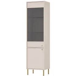 Vitrine haute 2 porte 52 cm beige avec pieds dorés OKTIO