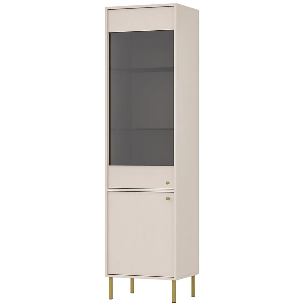 Vitrine haute 2 porte 52 cm beige avec pieds dorés OKTIO