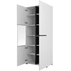 Vitrine haute 2 portes collection HAVANA avec LED intégrée. Coloris blanc et noir.