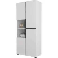 Vitrine haute 2 portes collection HAVANA avec LED intégrée. Coloris blanc et noir.