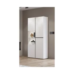 Vitrine haute 2 portes collection HAVANA avec LED intégrée. Coloris blanc et noir.