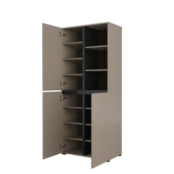 Vitrine haute 2 portes collection HAVANA avec LED intégrée. Coloris beige et noir.