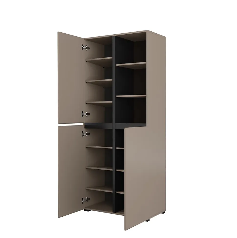 Vitrine haute 2 portes collection HAVANA avec LED intégrée. Coloris beige et noir.