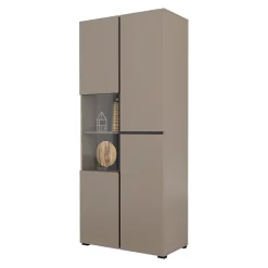 Vitrine haute 2 portes collection HAVANA avec LED intégrée. Coloris beige et noir.