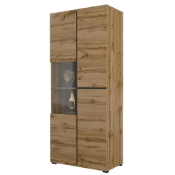 Vitrine haute 2 portes collection HAVANA. Coloris chene et noir.
