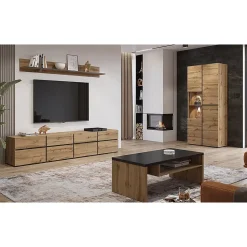Vitrine haute 2 portes collection HAVANA. Coloris chene et noir.