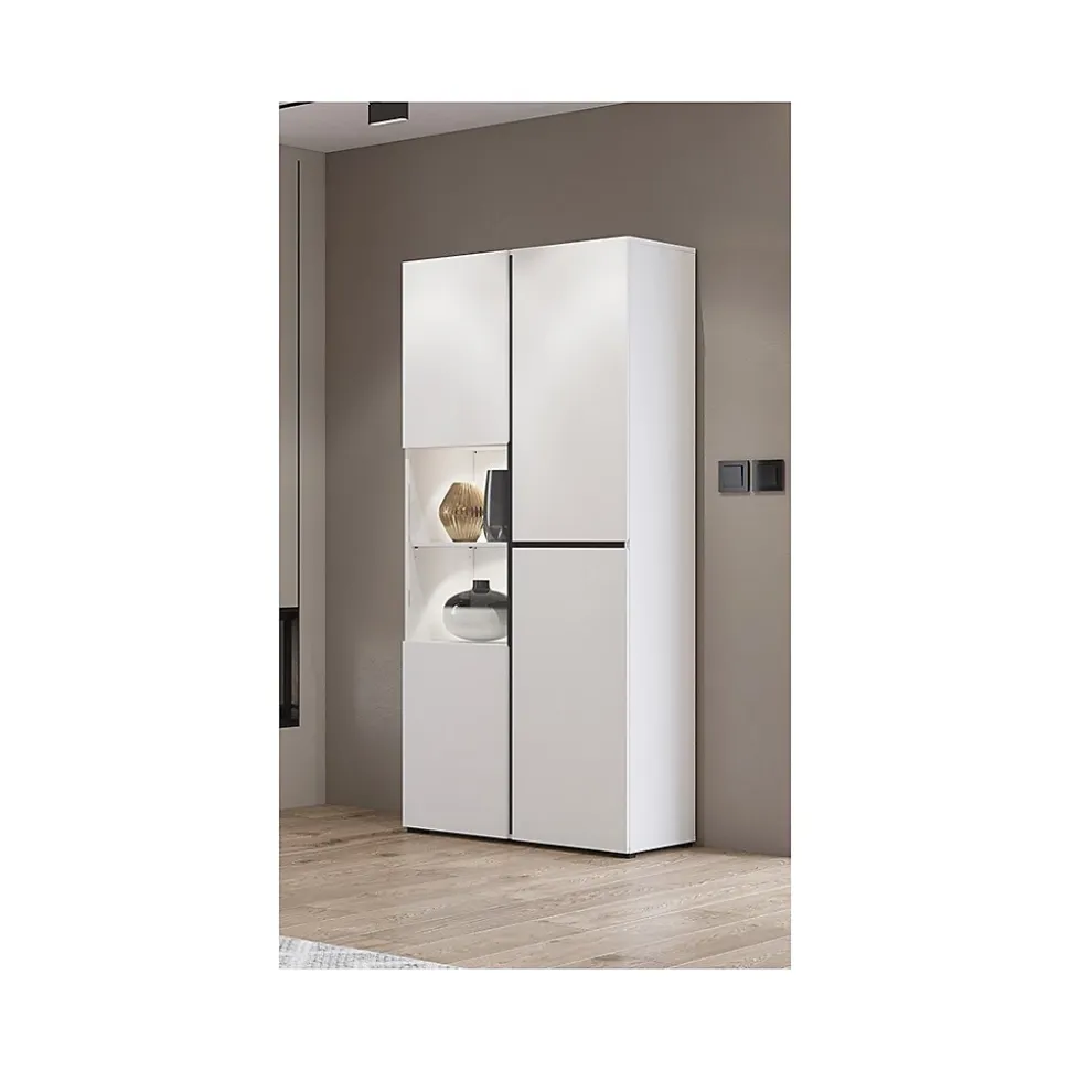Vitrine haute 2 portes collection HAVANA. Coloris blanc et noir.
