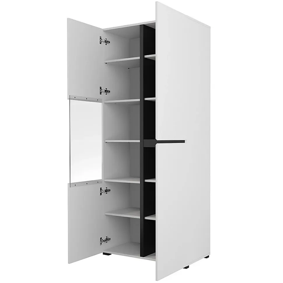 Vitrine haute 2 portes collection HAVANA. Coloris blanc et noir.