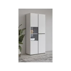 Vitrine haute 2 portes collection HAVANA. Coloris blanc et noir.