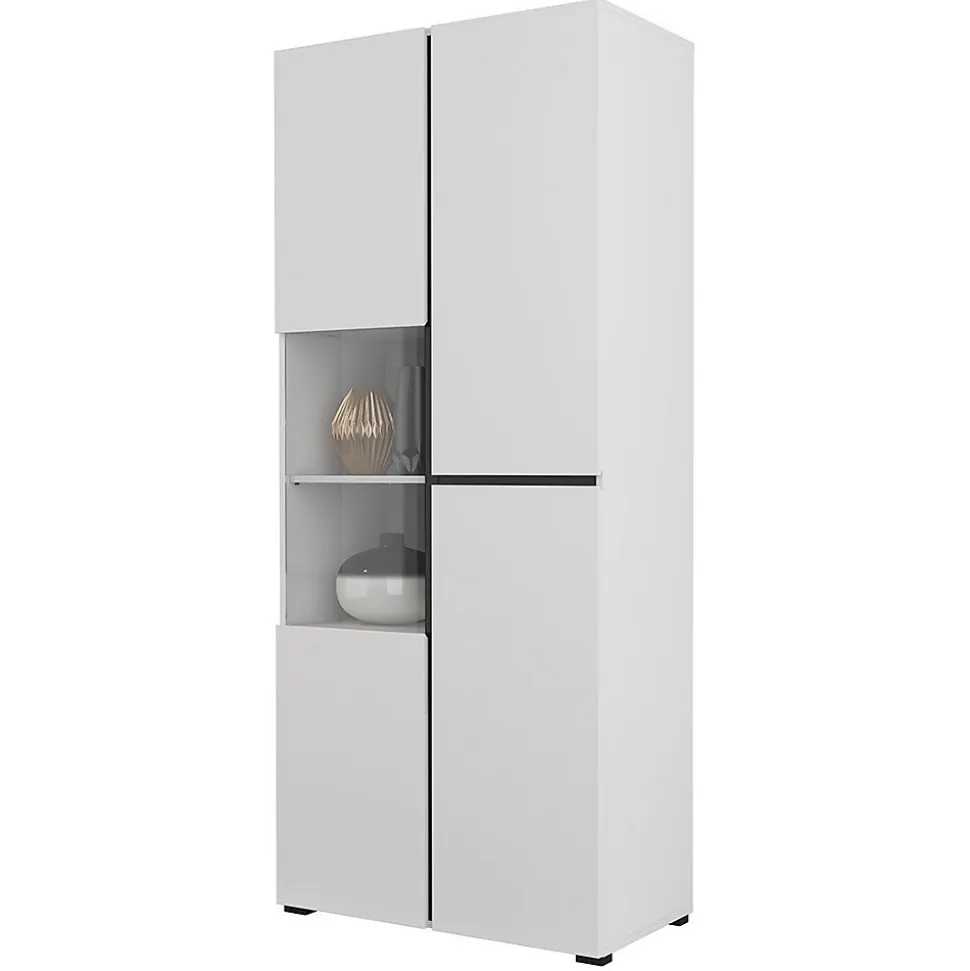 Vitrine haute 2 portes collection HAVANA. Coloris blanc et noir.