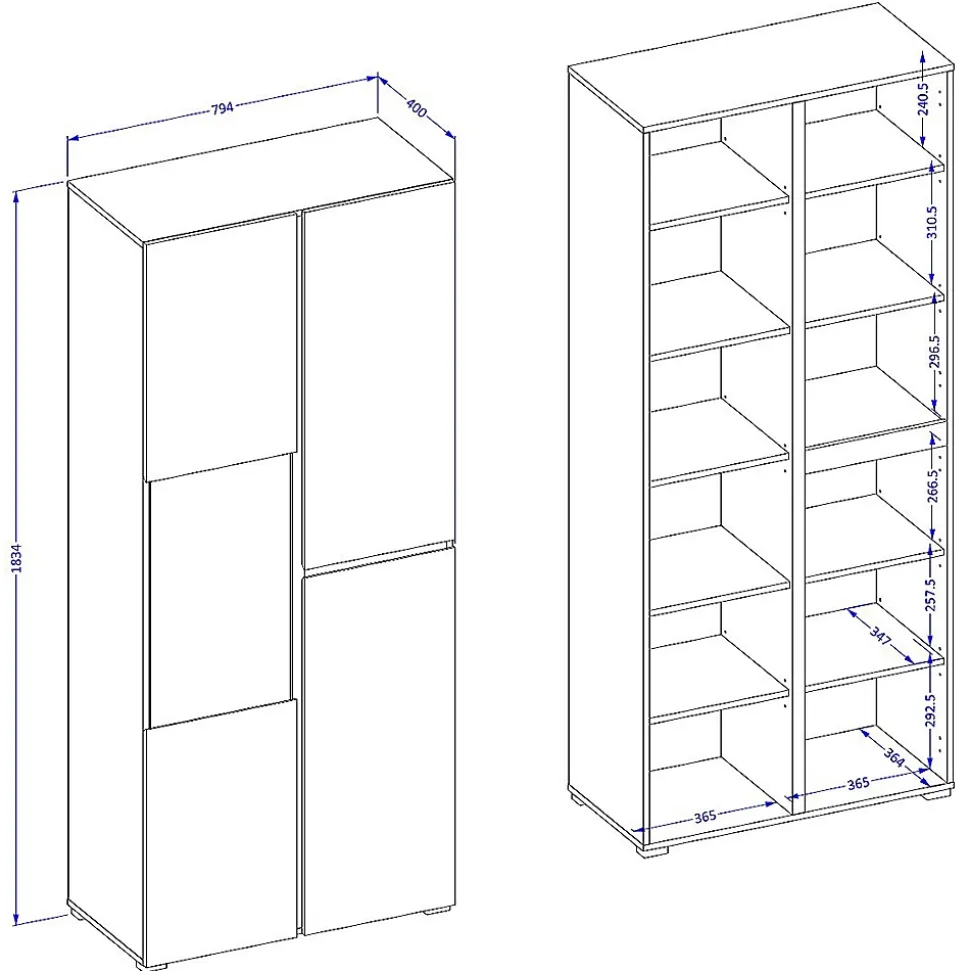 Vitrine haute 2 portes collection HAVANA. Coloris blanc et noir.