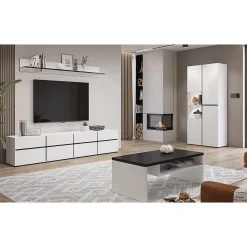 Vitrine haute 2 portes collection HAVANA. Coloris blanc et noir.
