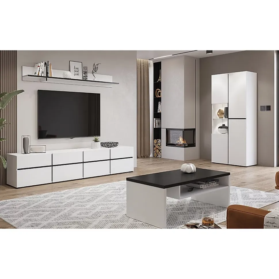 Vitrine haute 2 portes collection HAVANA. Coloris blanc et noir.