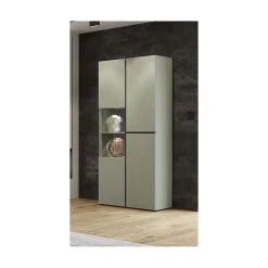 Vitrine haute 2 portes collection HAVANA avec LED intégrée. Coloris sauge et noir.