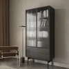 Vitrine haute 2 tiroirs 85 cm noir Olar